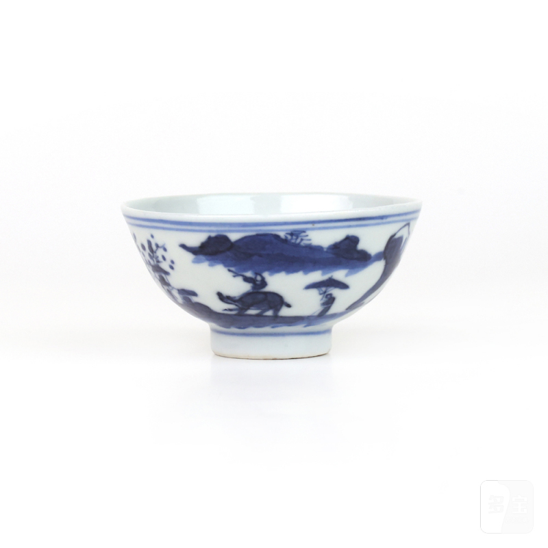 清光绪 “若深珍藏”款青花耕读图茶杯 - 图3